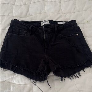 Frame Denim Black Frayed Hem Jean Shorts